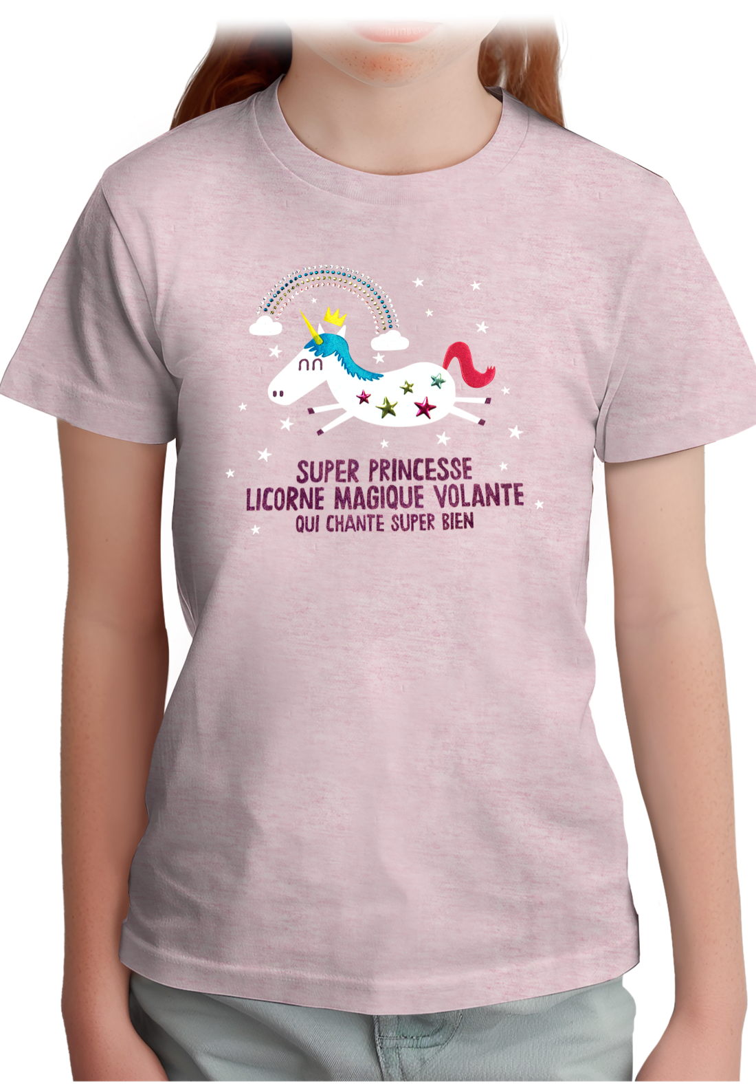 T-Shirt Fille Licorne magique en strass et paillette