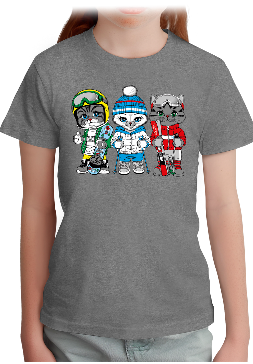 T-Shirt Fille Les chats au ski (recto/verso)