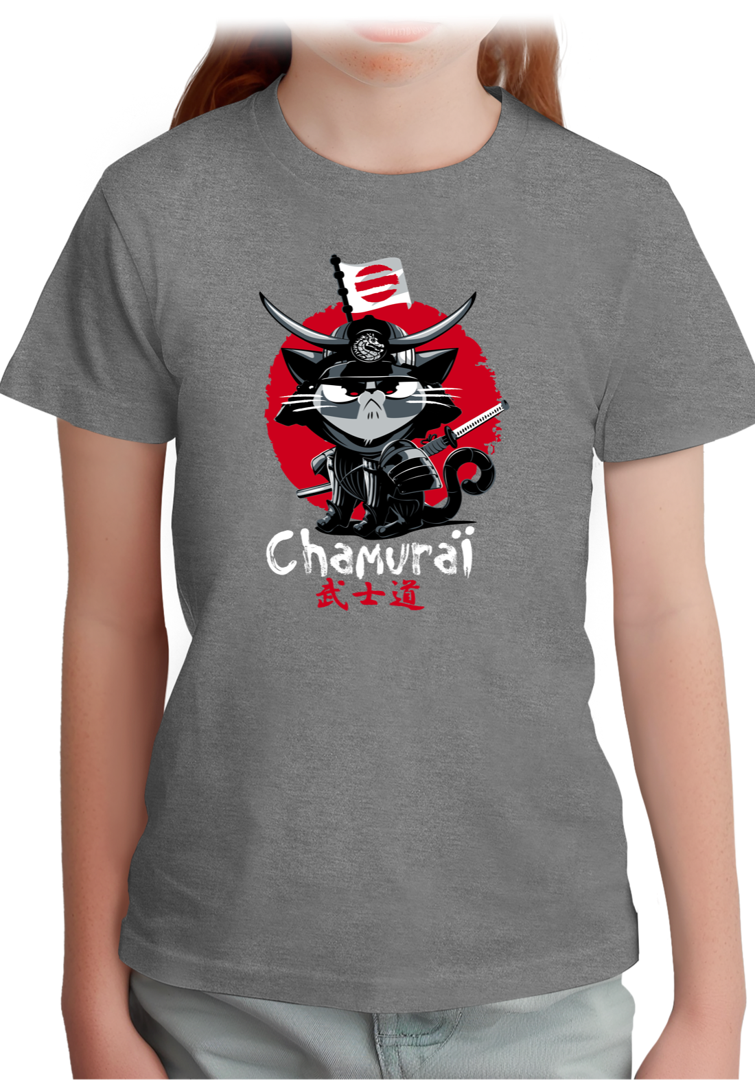 T-Shirt Fille Chat en samouraï