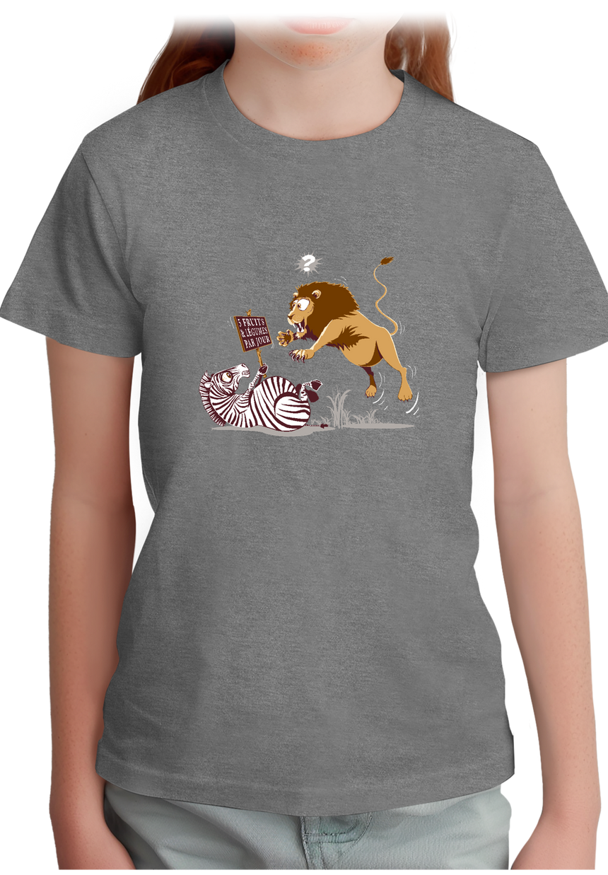 T-Shirt Fille Zèbre vs Lion : 5 fruits légumes par jour