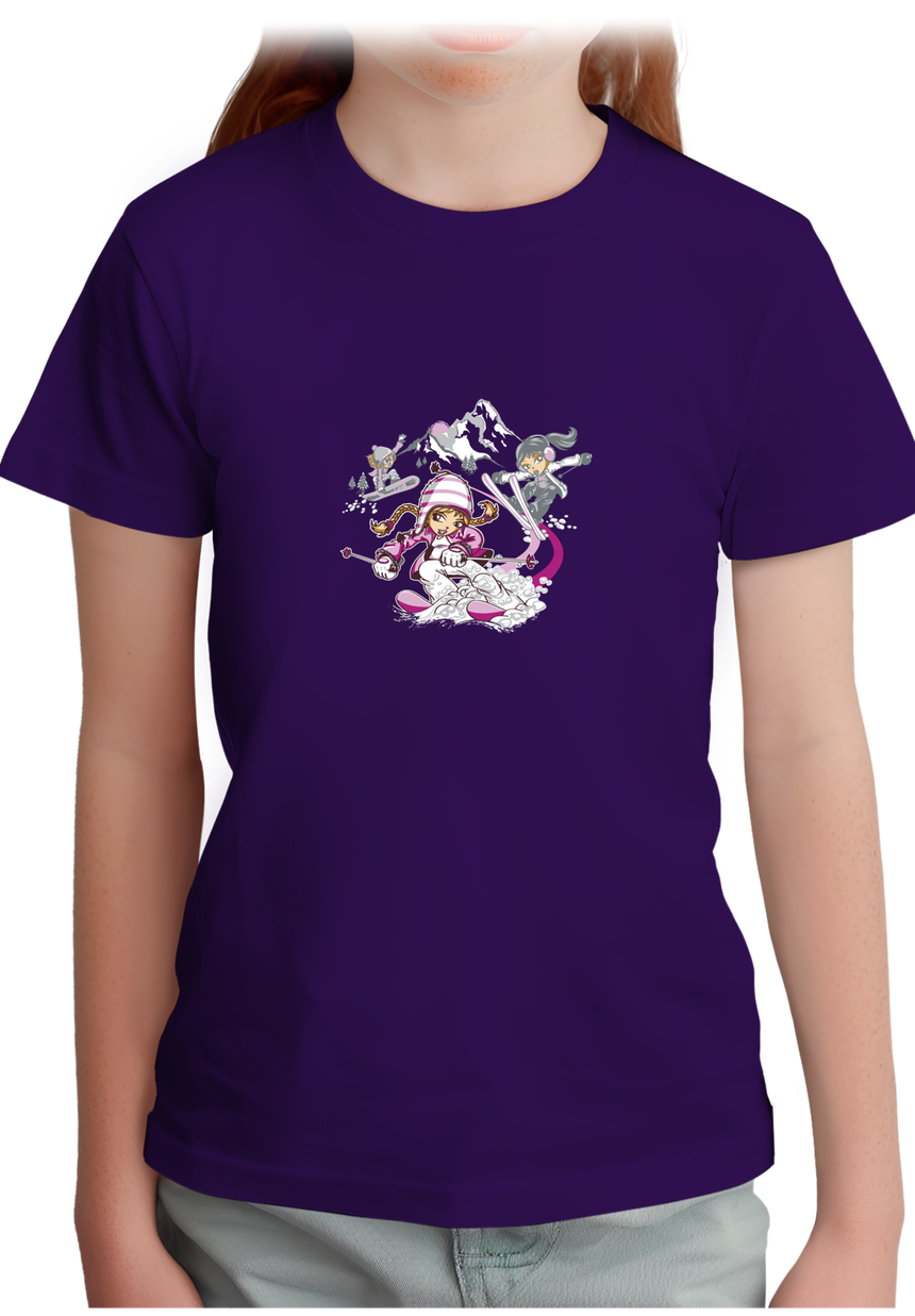 T-Shirt Fille Ski et snow à la montagne en rose