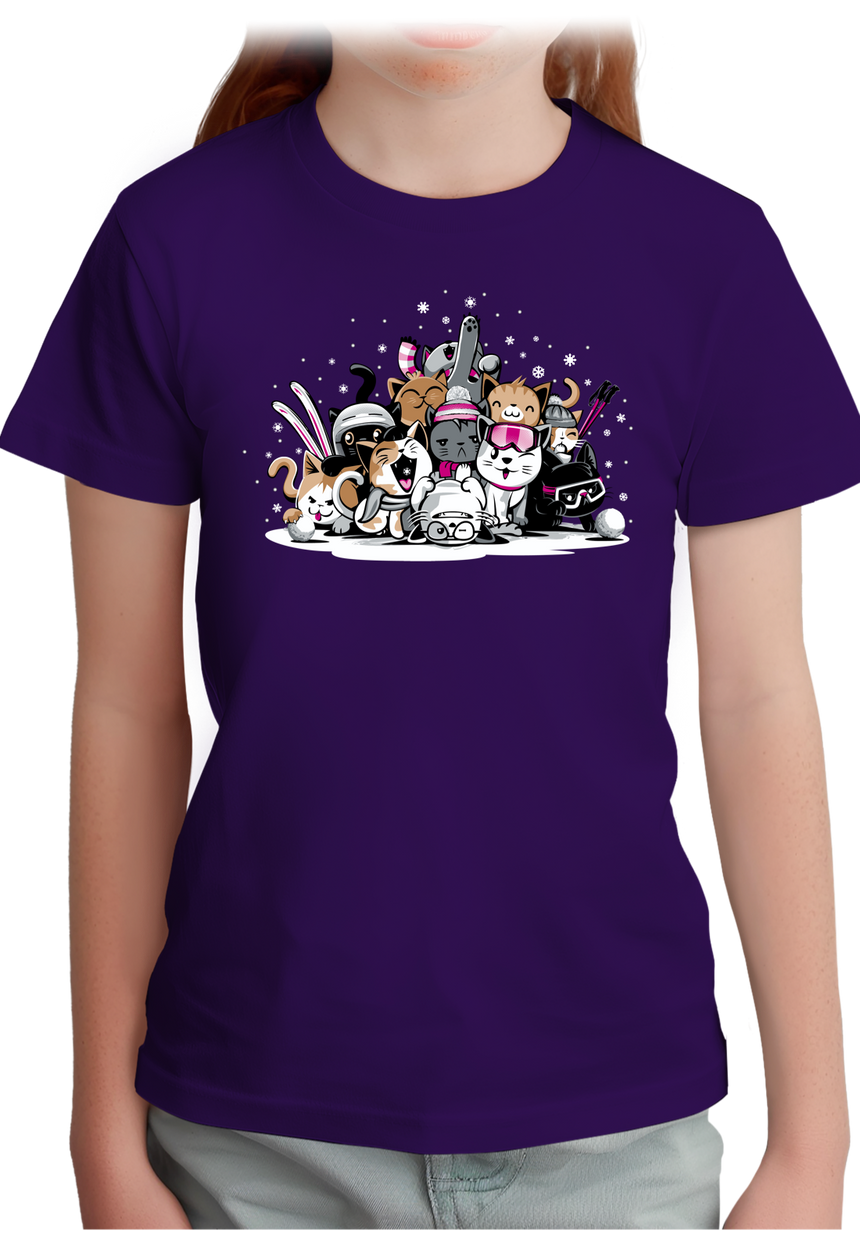 T-Shirt Fille Chats à la montagne au ski avec strass