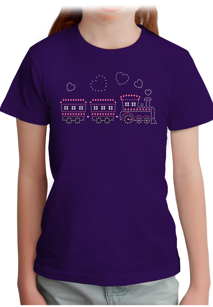 T-Shirt Fille Petit train rose en strass