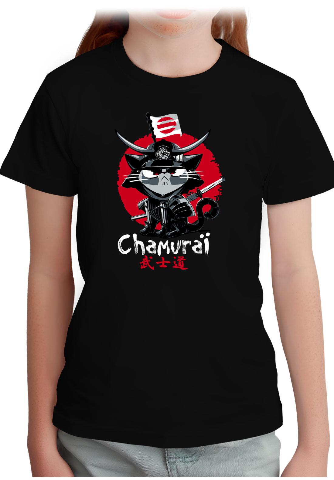 T-Shirt Fille Chat en samouraï