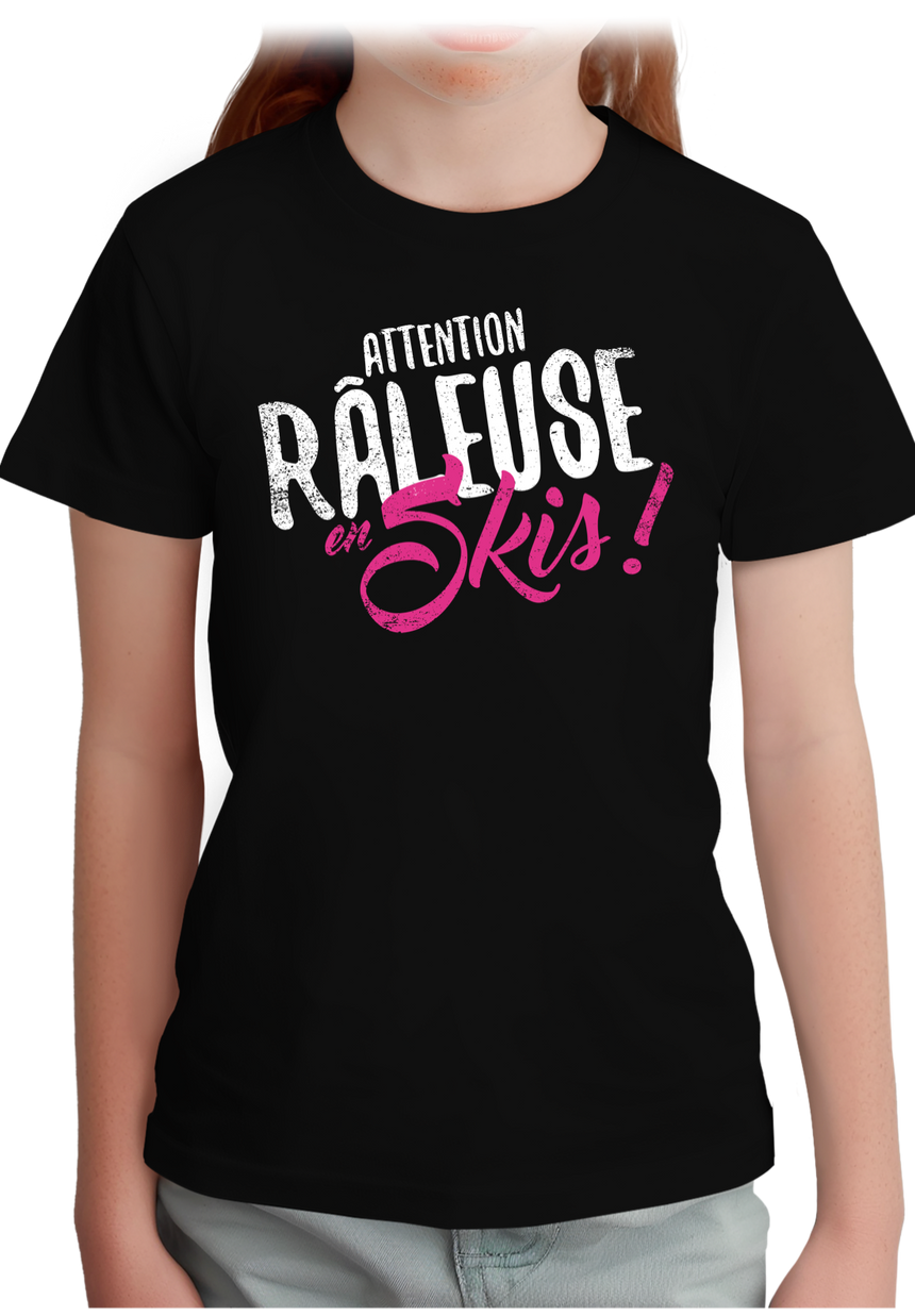 T-Shirt Fille Attention râleuse en ski