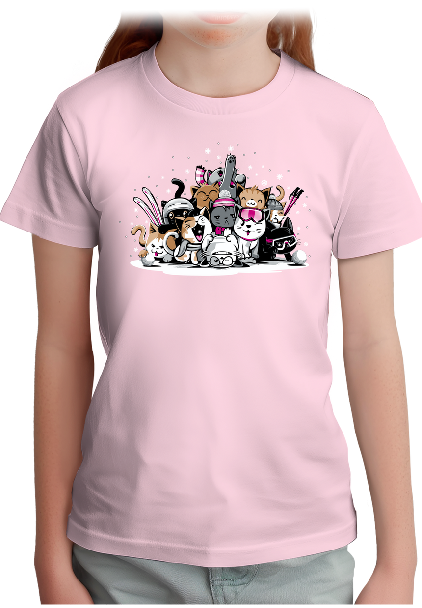 T-Shirt Fille Chats à la montagne au ski avec strass