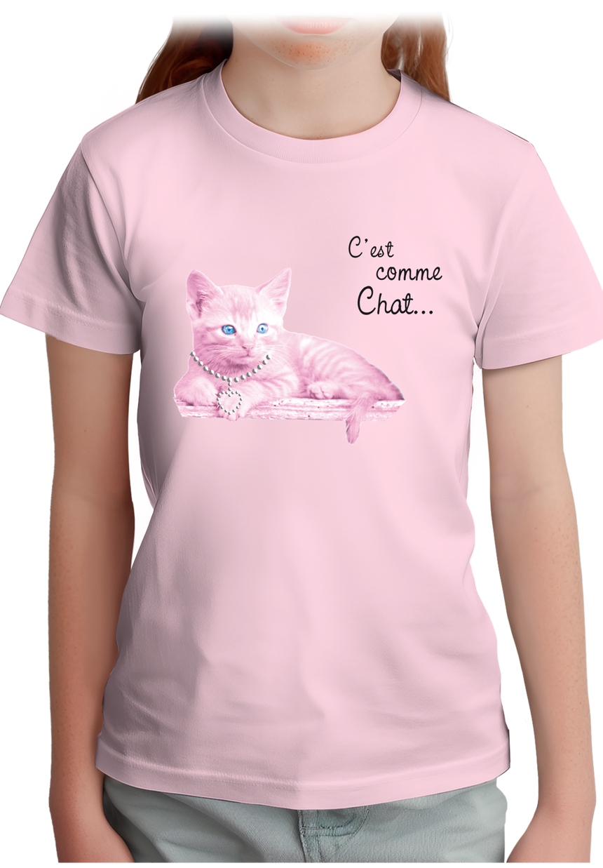 T-Shirt Fille Petit chat rose