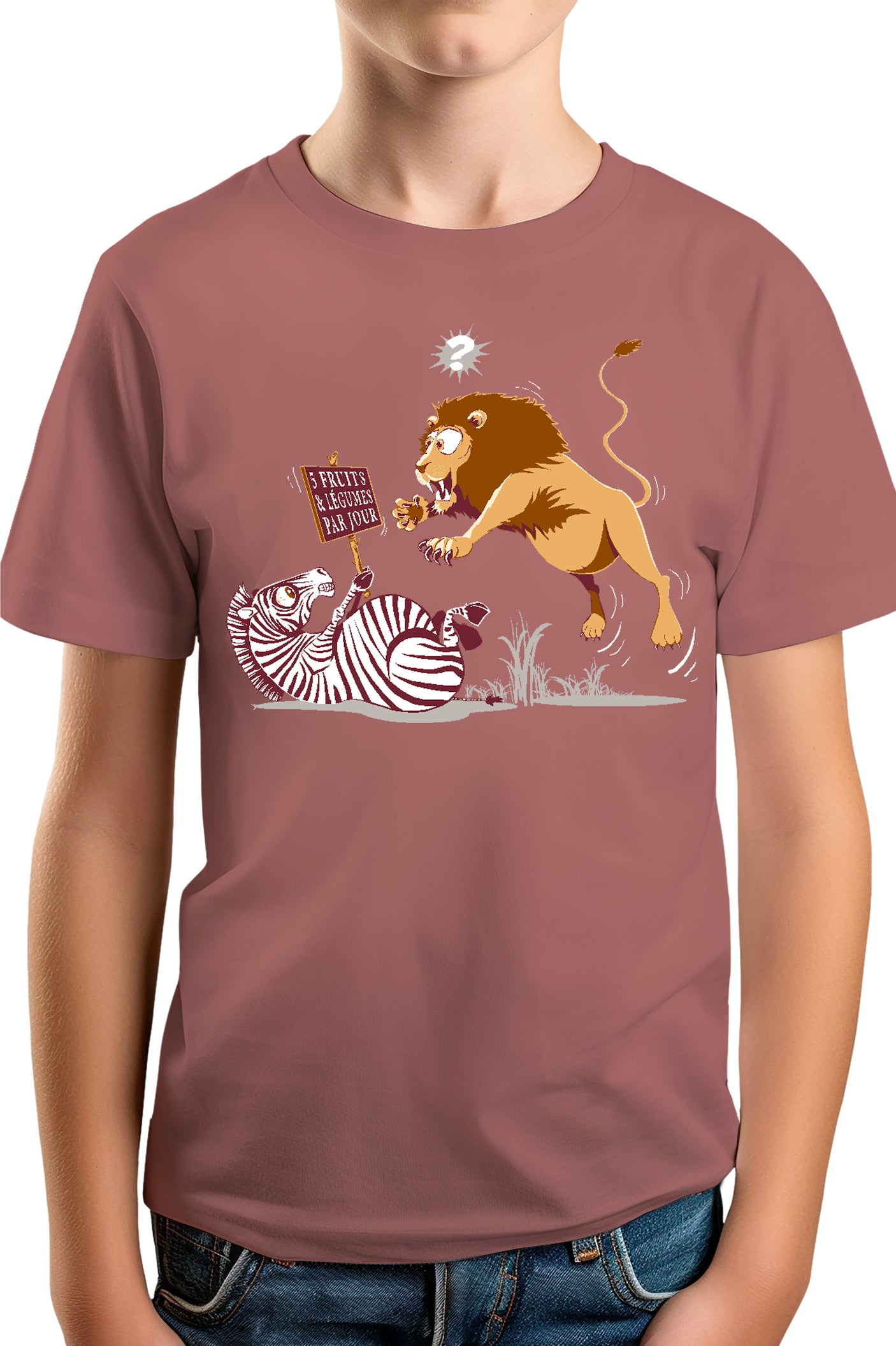 T-Shirt Garçon Zèbre vs Lion : 5 fruits légumes par jour
