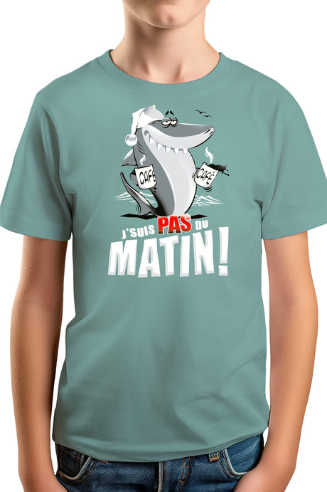 T-Shirt Garçon Requin je suis pas du matin