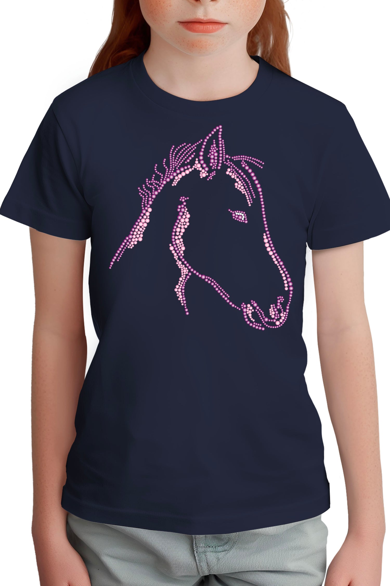 T-Shirt Fille Tête de Cheval en Strass
