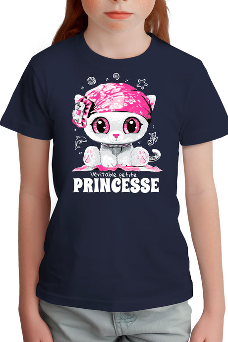 T-Shirt Fille Véritable petite chatte princesse strass