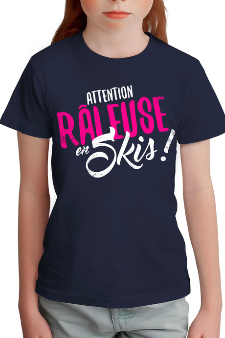 T-Shirt Fille Attention râleuse en ski