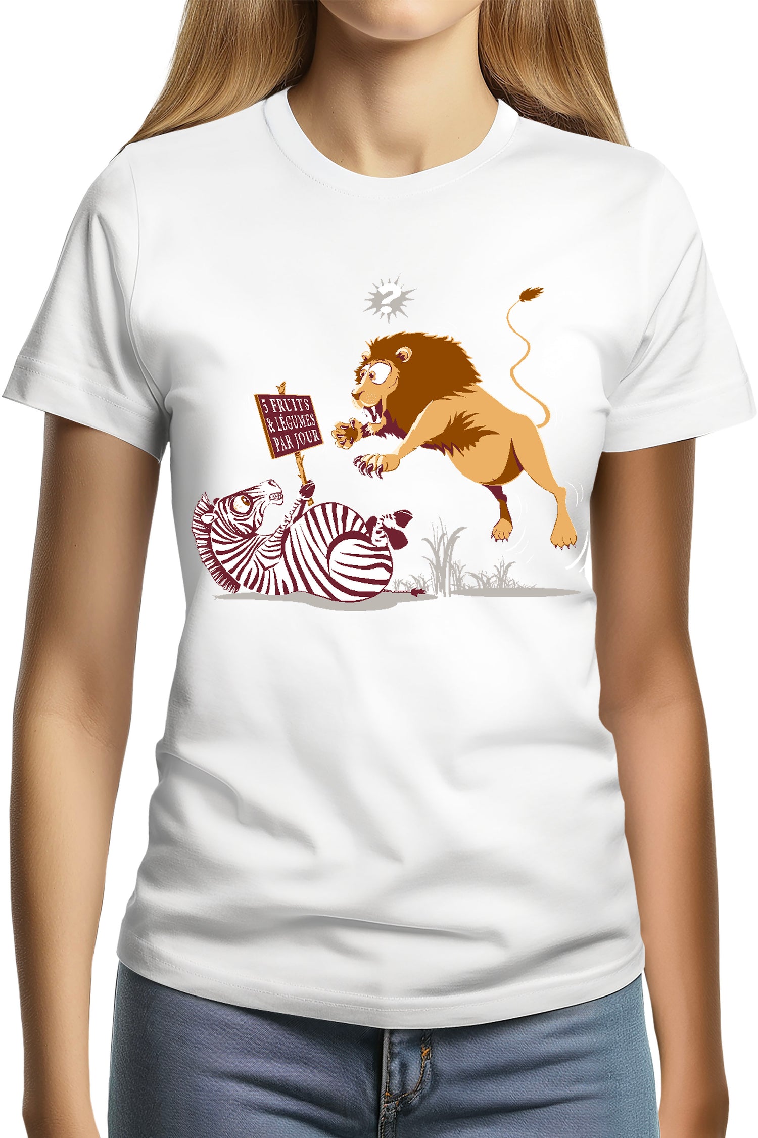 T-Shirt Femme Zèbre vs Lion : 5 fruits légumes par jour