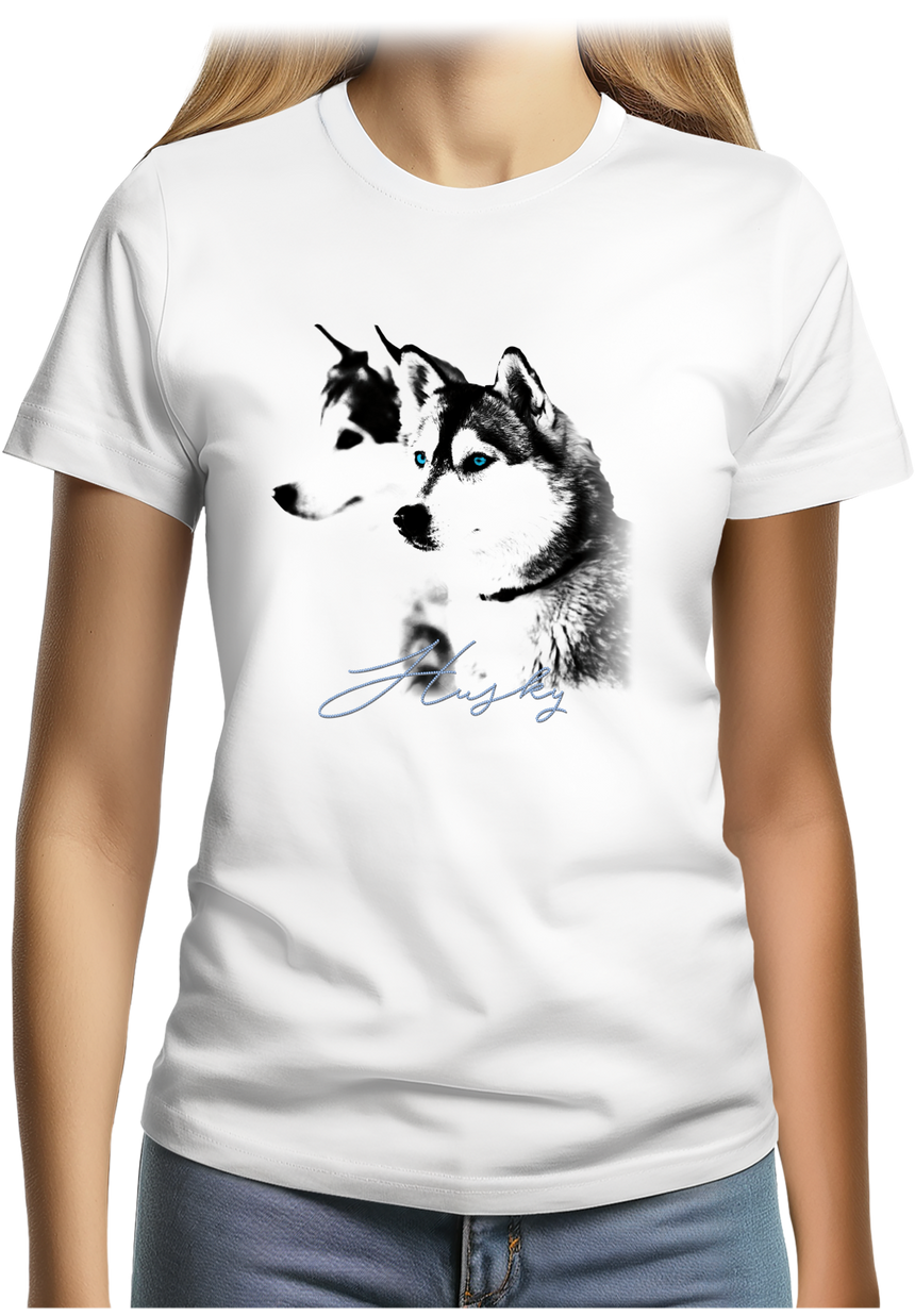 T-Shirt Femme Husky avec strass bleu