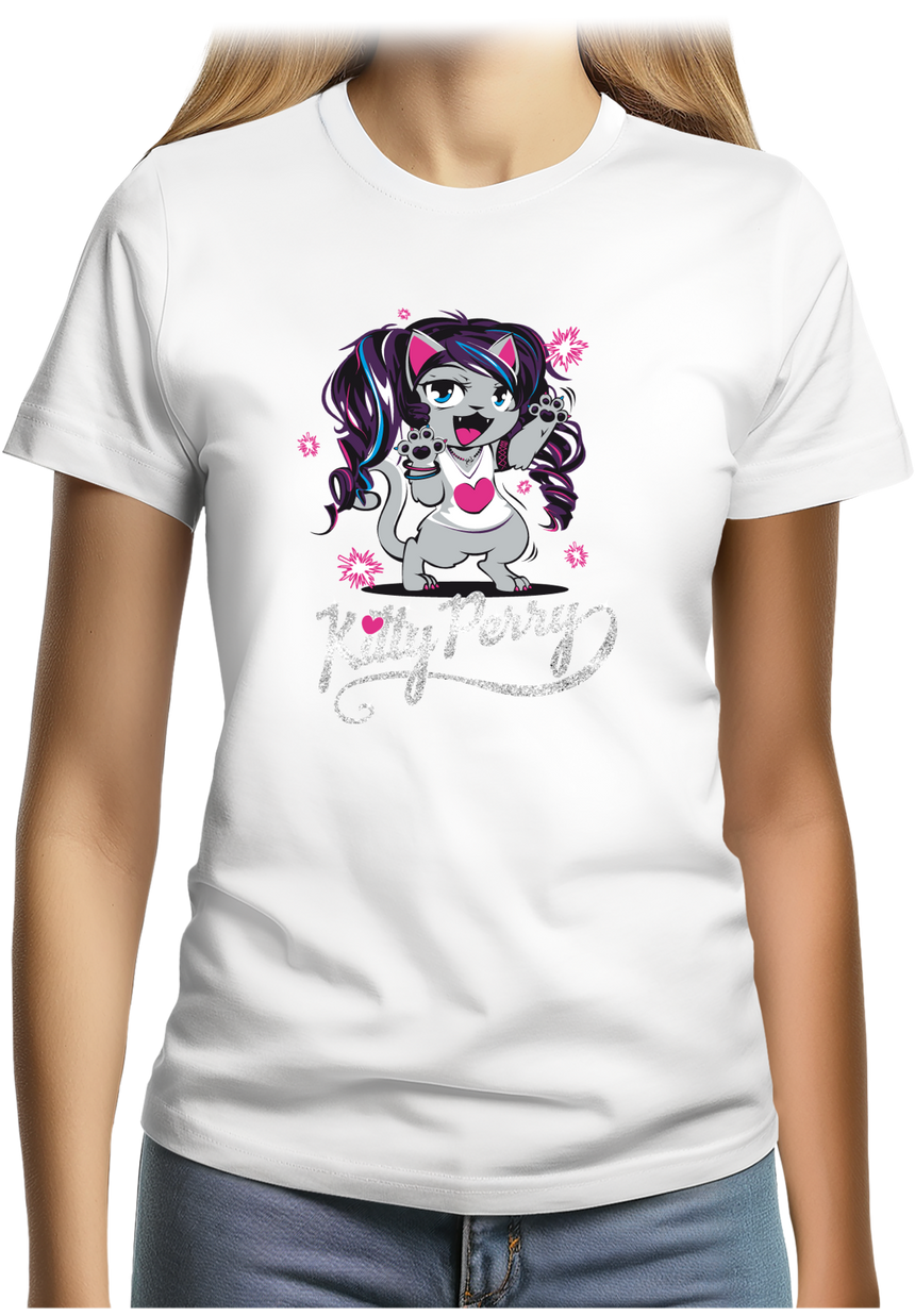 T-Shirt Femme Chat parodie de la chanteuse avec paillette
