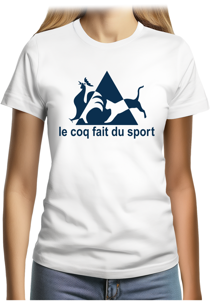 T-Shirt Femme Le coq fait du sport avec un chat