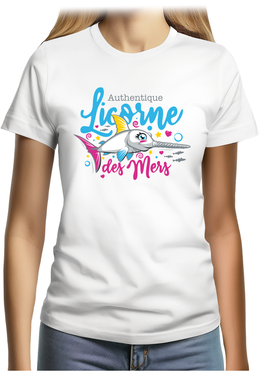 T-Shirt Femme Authentique licorne des mers
