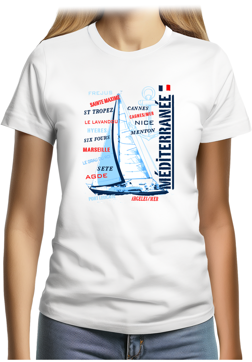 T-Shirt Femme Voilier cote méditerranée
