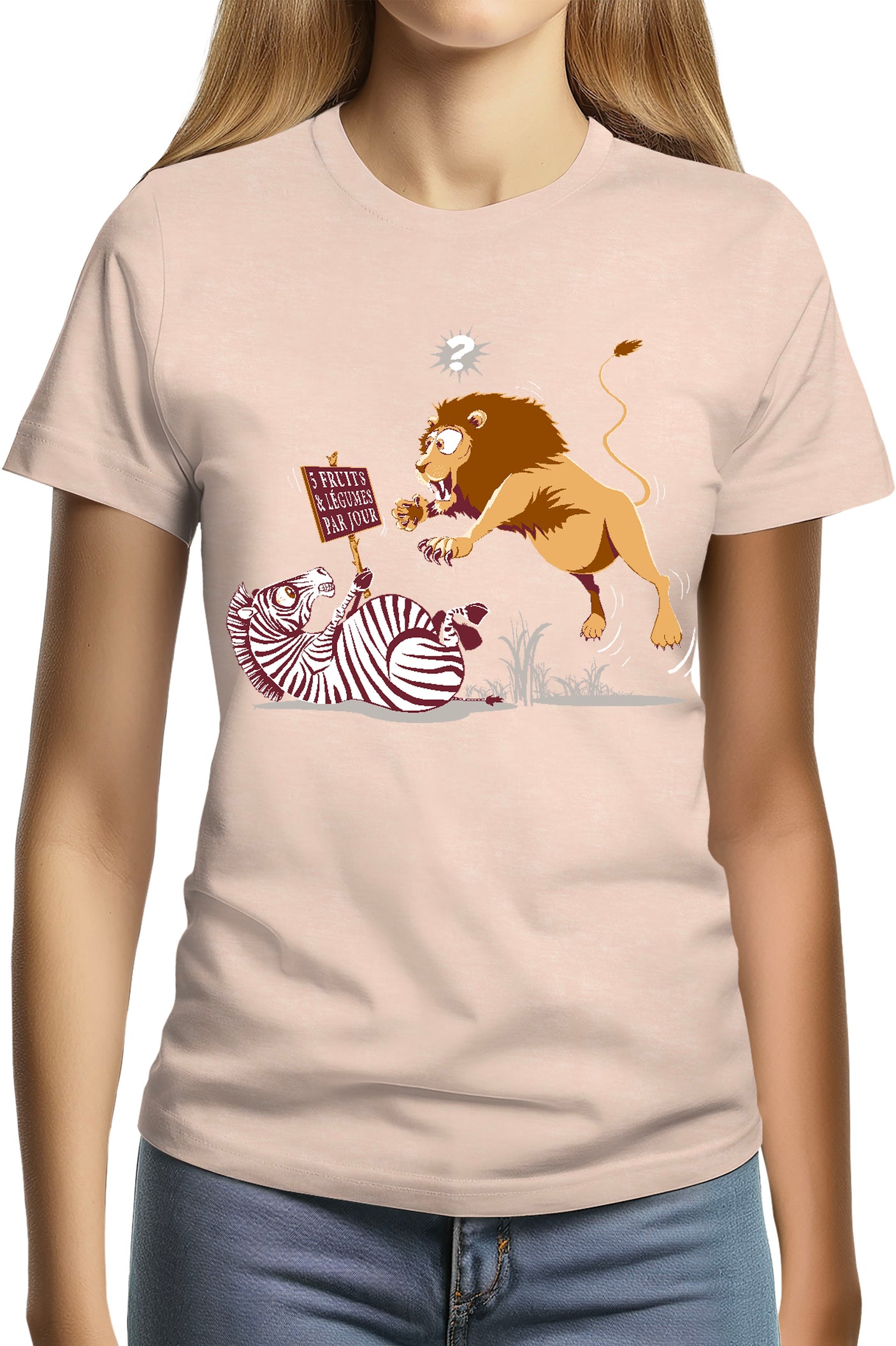 T-Shirt Femme Zèbre vs Lion : 5 fruits légumes par jour