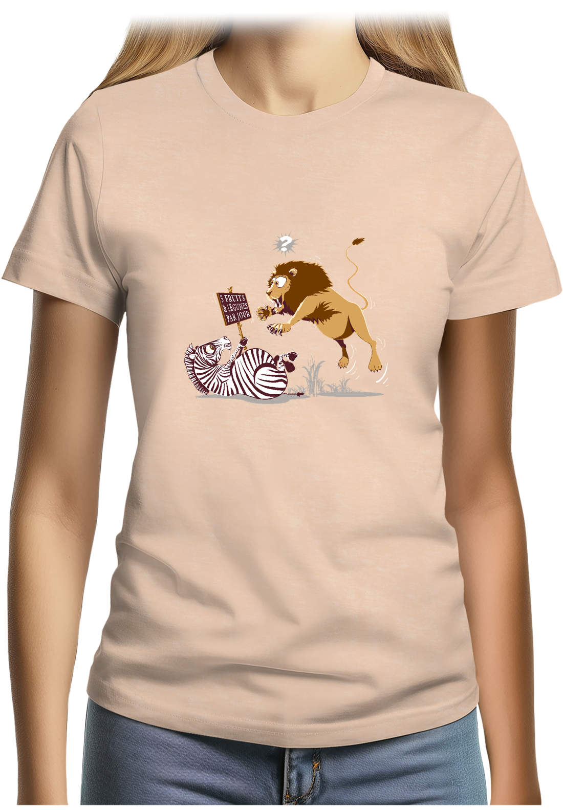 T-Shirt Femme Zèbre vs Lion : 5 fruits légumes par jour