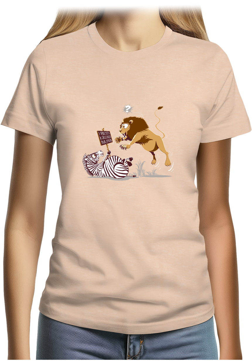 T-Shirt Femme Zèbre vs Lion : 5 fruits légumes par jour