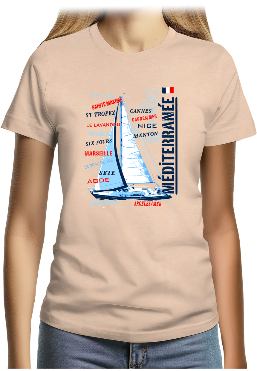 T-Shirt Femme Voilier cote méditerranée