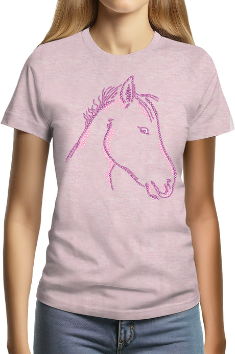 T-Shirt Femme Tête de Cheval en Strass