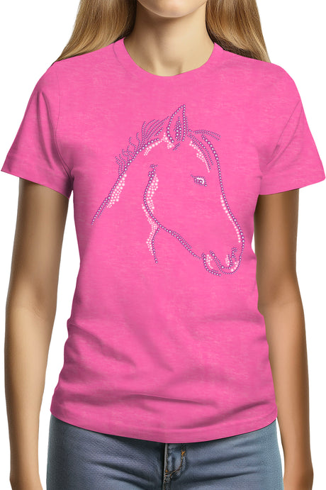 T-Shirt Femme Tête de Cheval en Strass