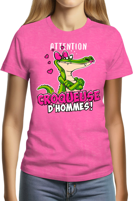 T-Shirt Femme Crocodile attention croqueuse d'hommes
