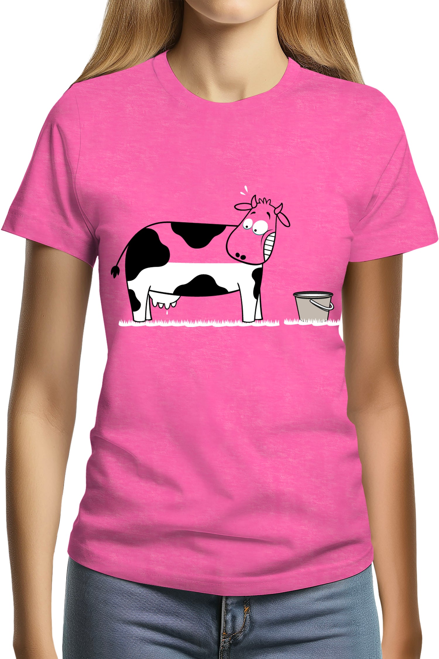 T-Shirt Femme Vache à moitié pleine de lait