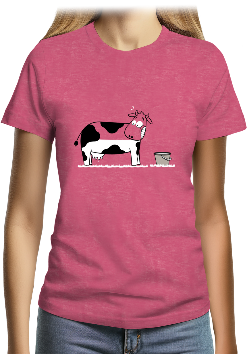 T-Shirt Femme Vache à moitié pleine de lait
