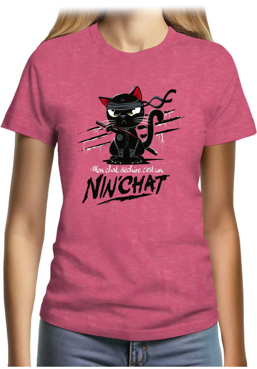 T-Shirt Femme Mon chat déchire tout c'est un ninja