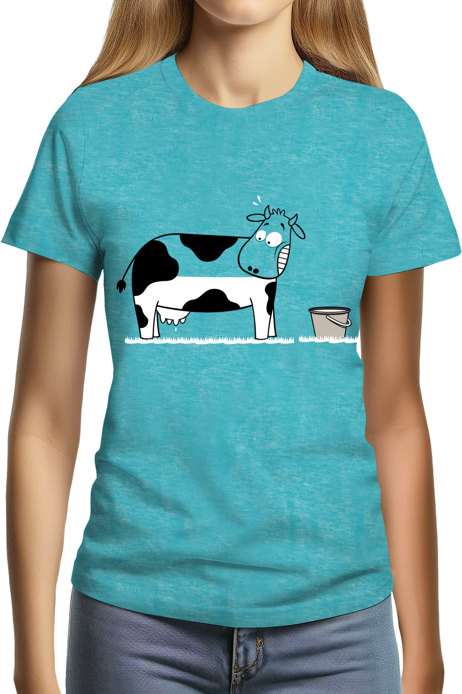 T-Shirt Femme Vache à moitié pleine de lait