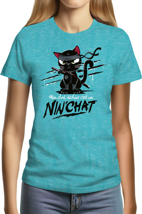 T-Shirt Femme Mon chat déchire tout c'est un ninja
