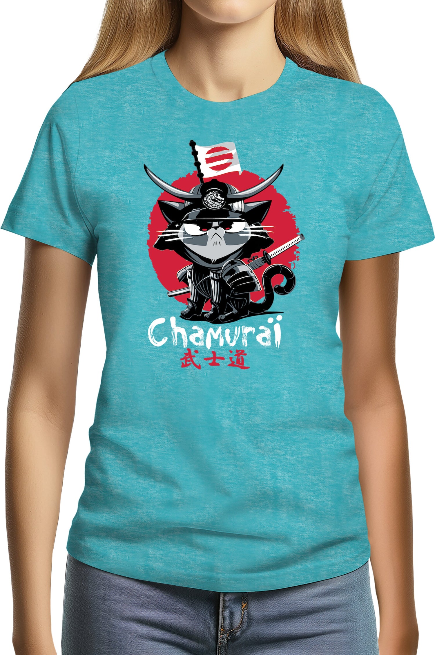T-Shirt Femme Chat en samouraï