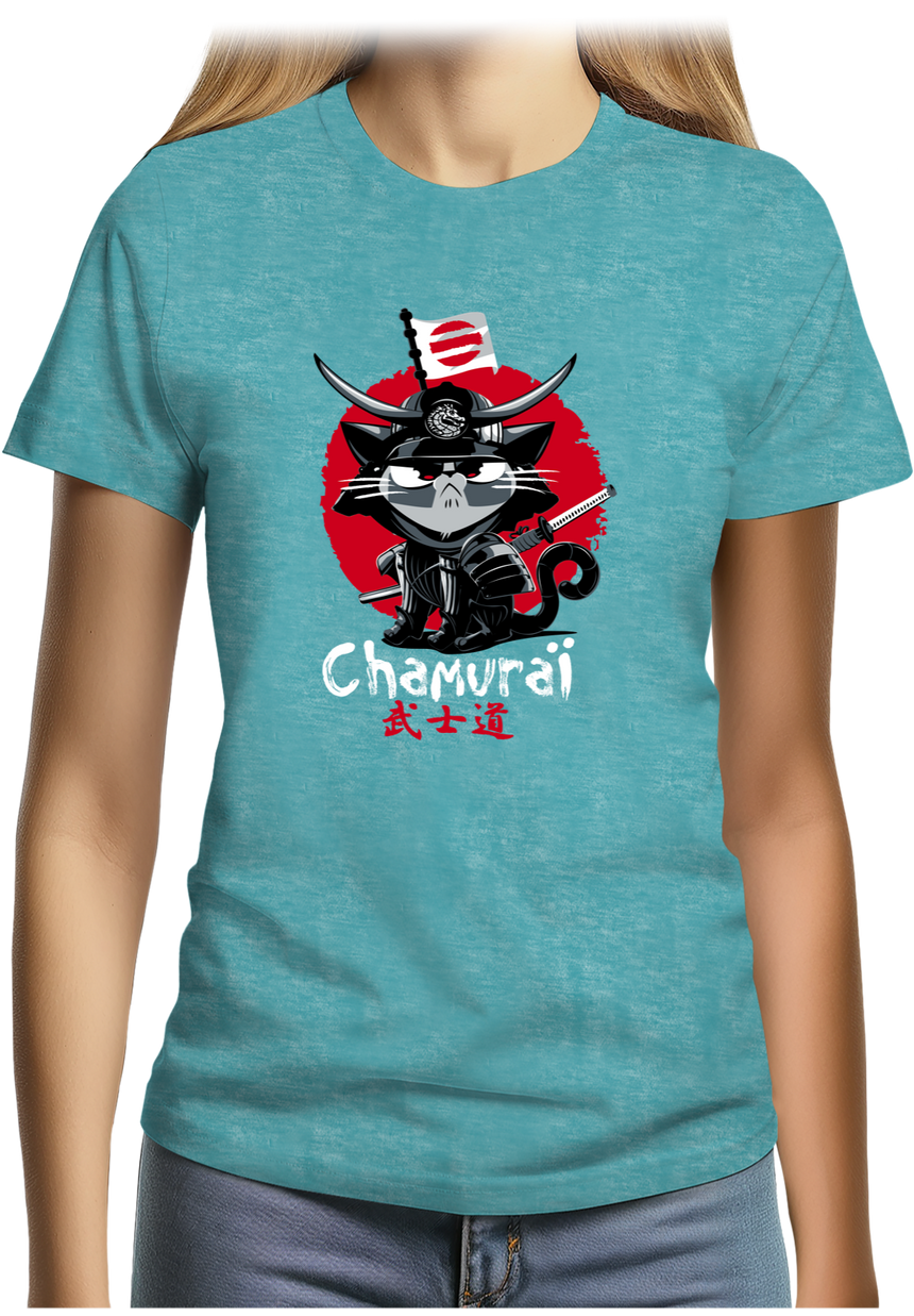 T-Shirt Femme Chamouraï, le chat samouraï