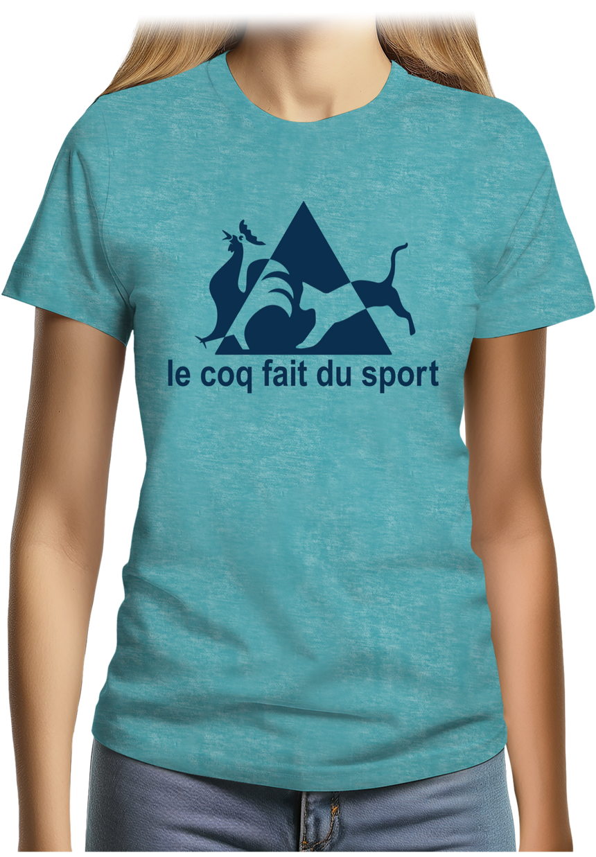 T-Shirt Femme Le coq fait du sport avec un chat