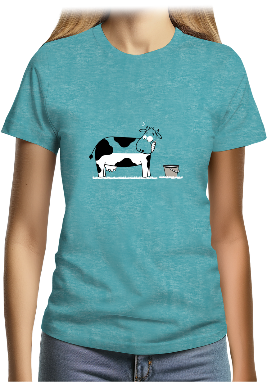 T-Shirt Femme Vache à moitié pleine de lait