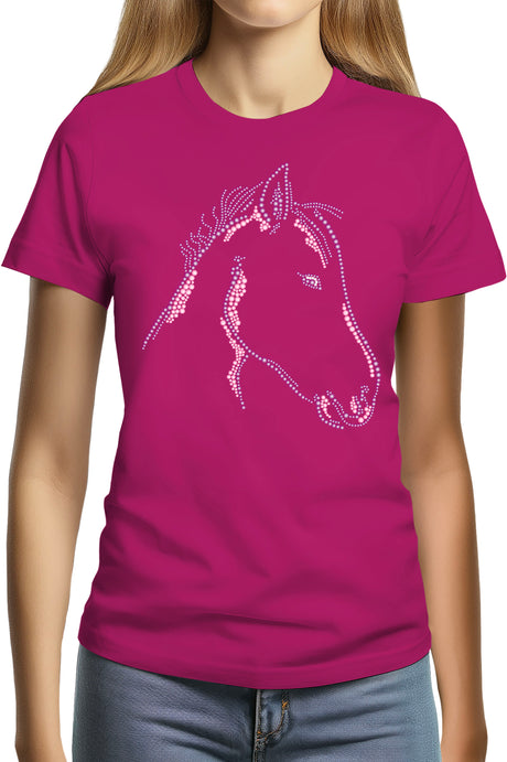 T-Shirt Femme Tête de Cheval en Strass