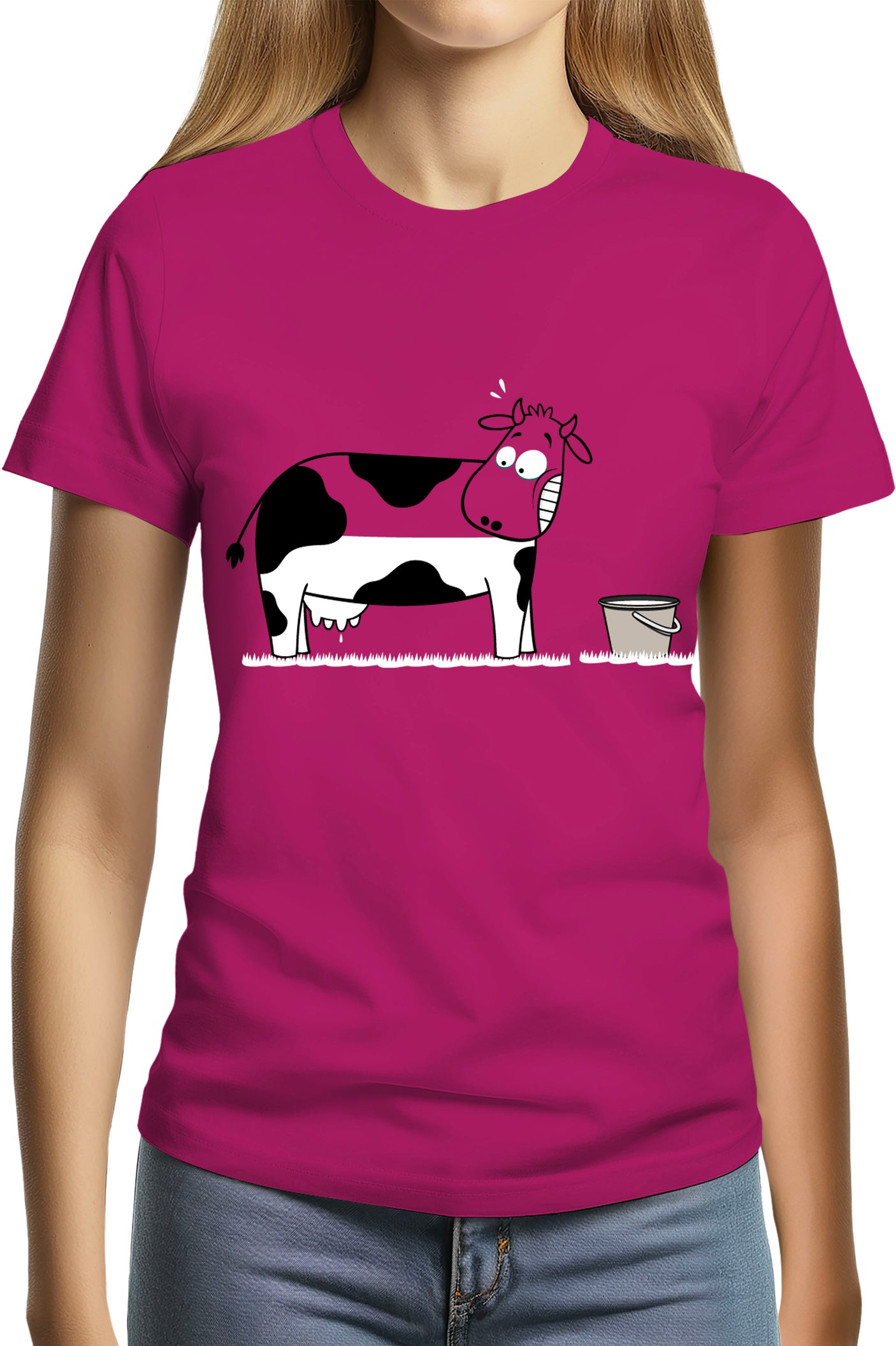 T-Shirt Femme Vache à moitié pleine de lait