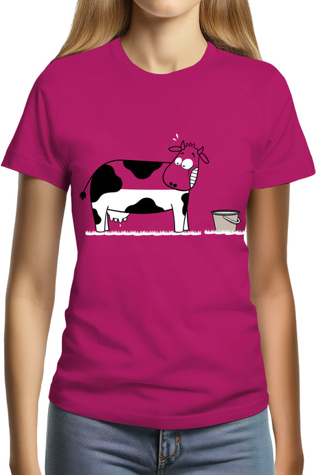 T-Shirt Femme Vache à moitié pleine de lait