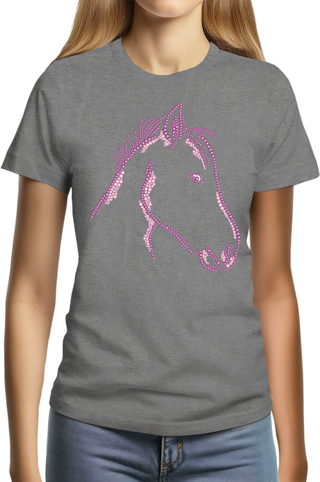 T-Shirt Femme Tête de Cheval en Strass