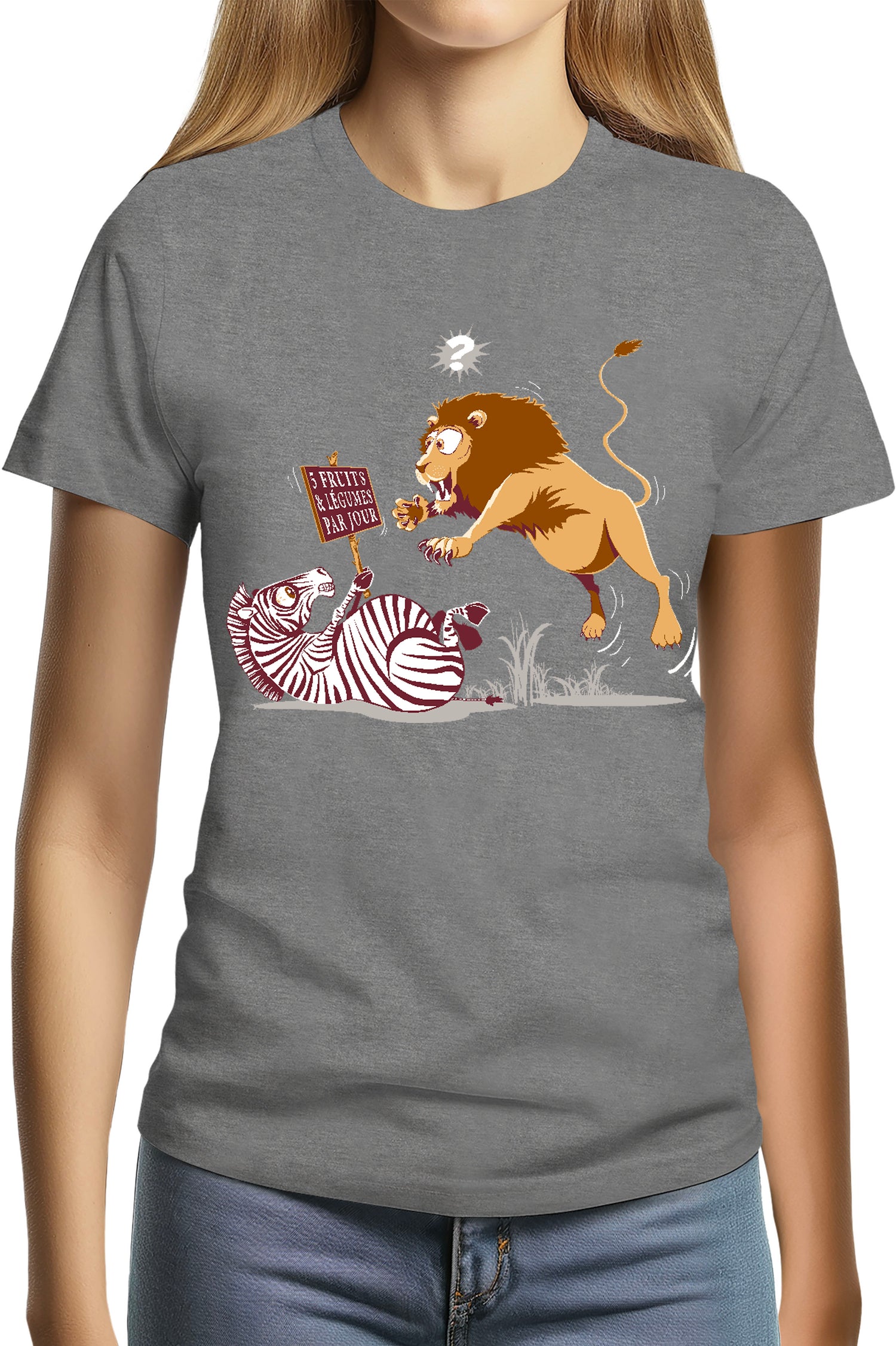 T-Shirt Femme Zèbre vs Lion : 5 fruits légumes par jour