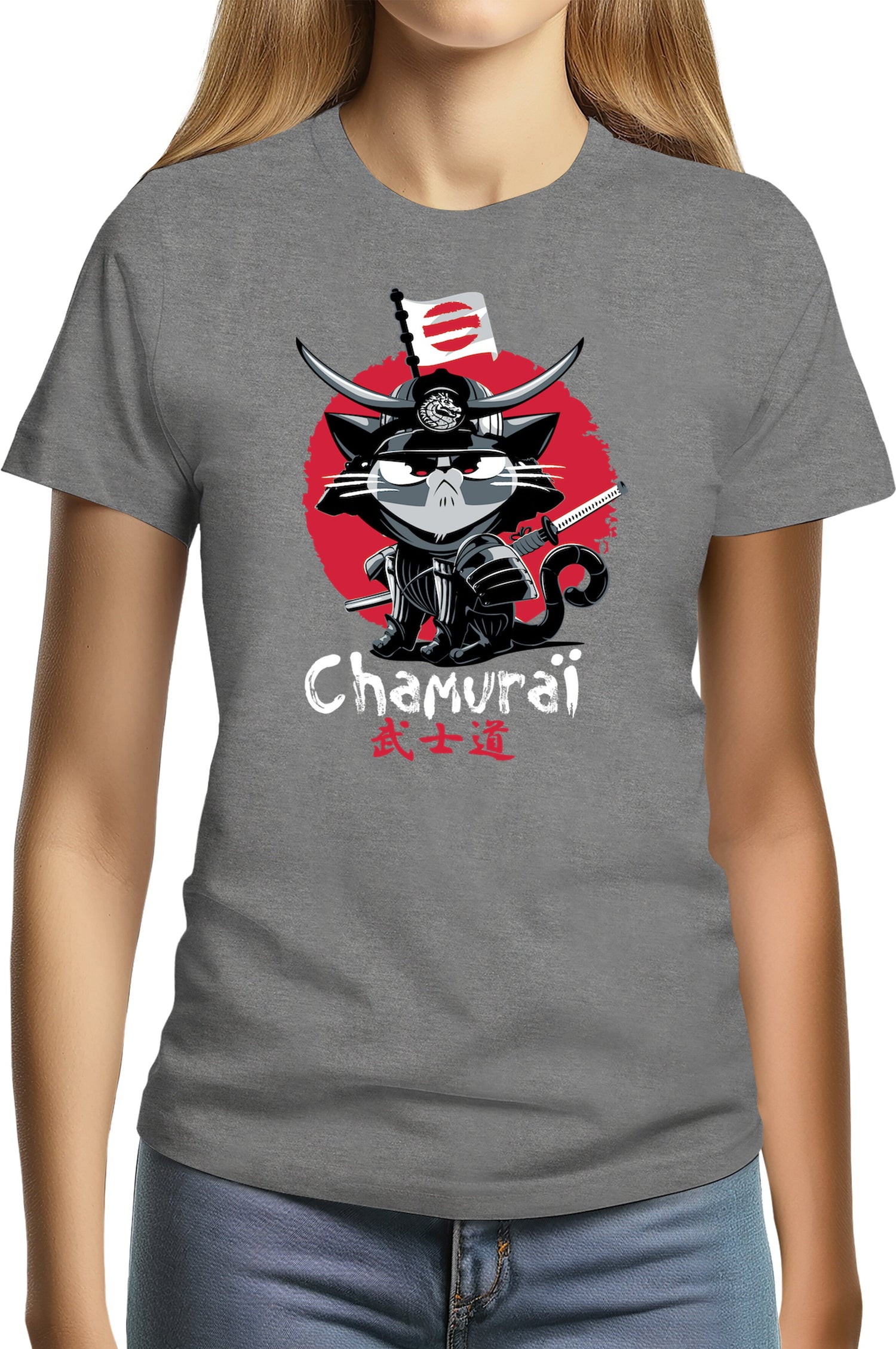 T-Shirt Femme Chat en samouraï