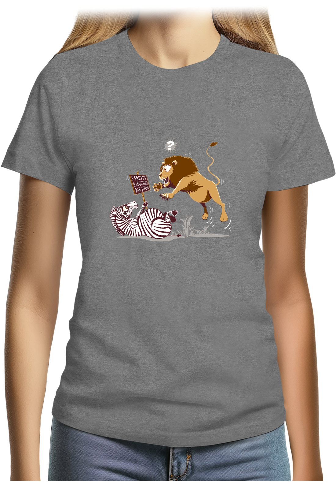T-Shirt Femme Zèbre vs Lion : 5 fruits légumes par jour