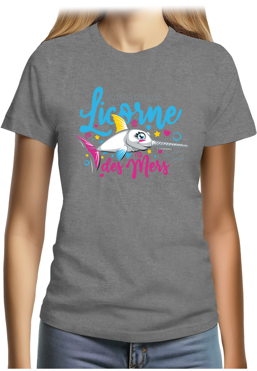 T-Shirt Femme Authentique licorne des mers