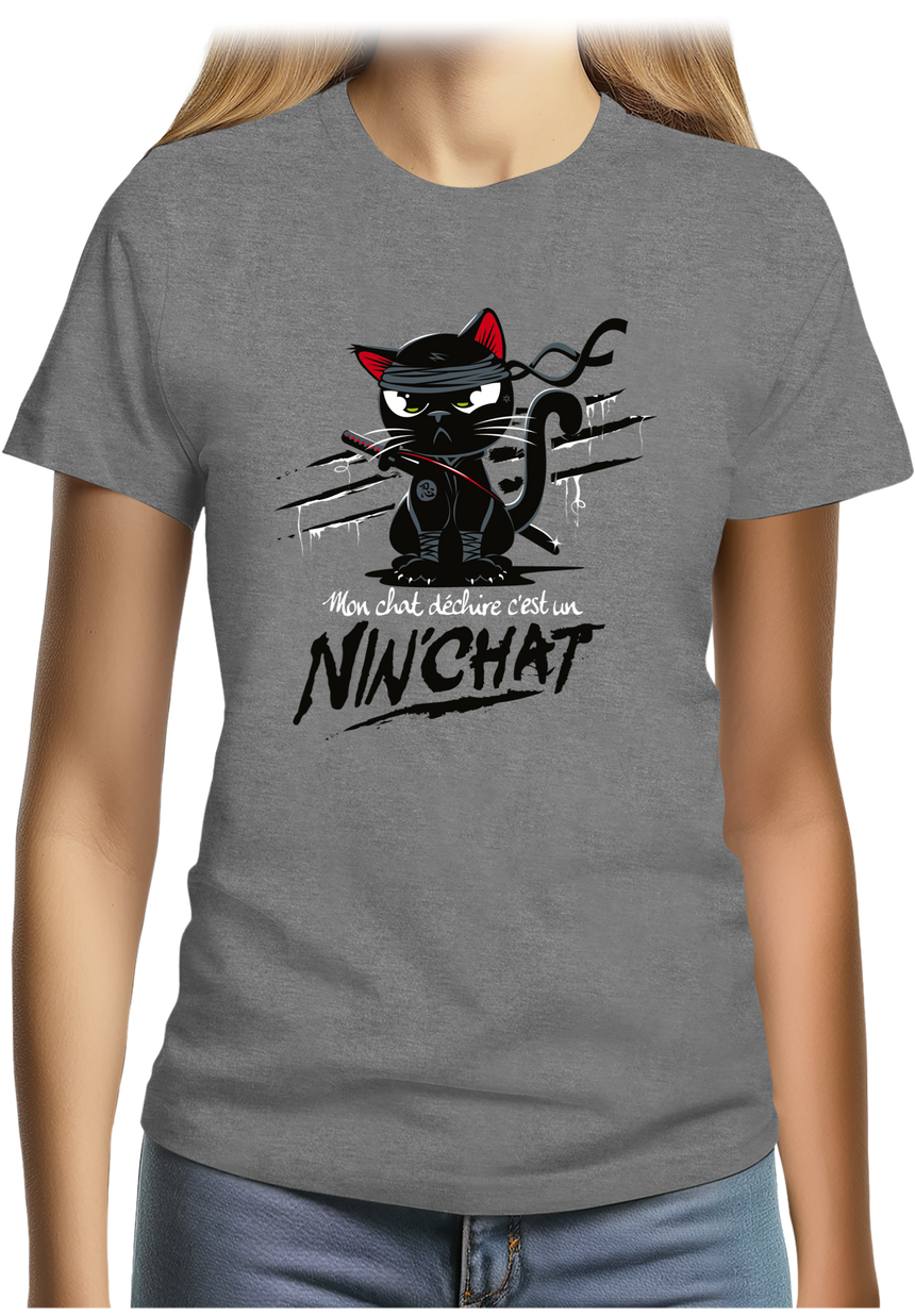 T-Shirt Femme Mon chat déchire tout c'est un ninja