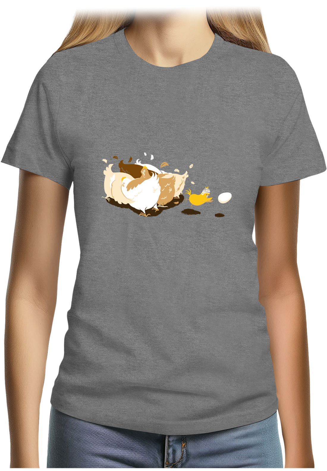 T-Shirt Femme Poule et poussin qui jouent au rugby