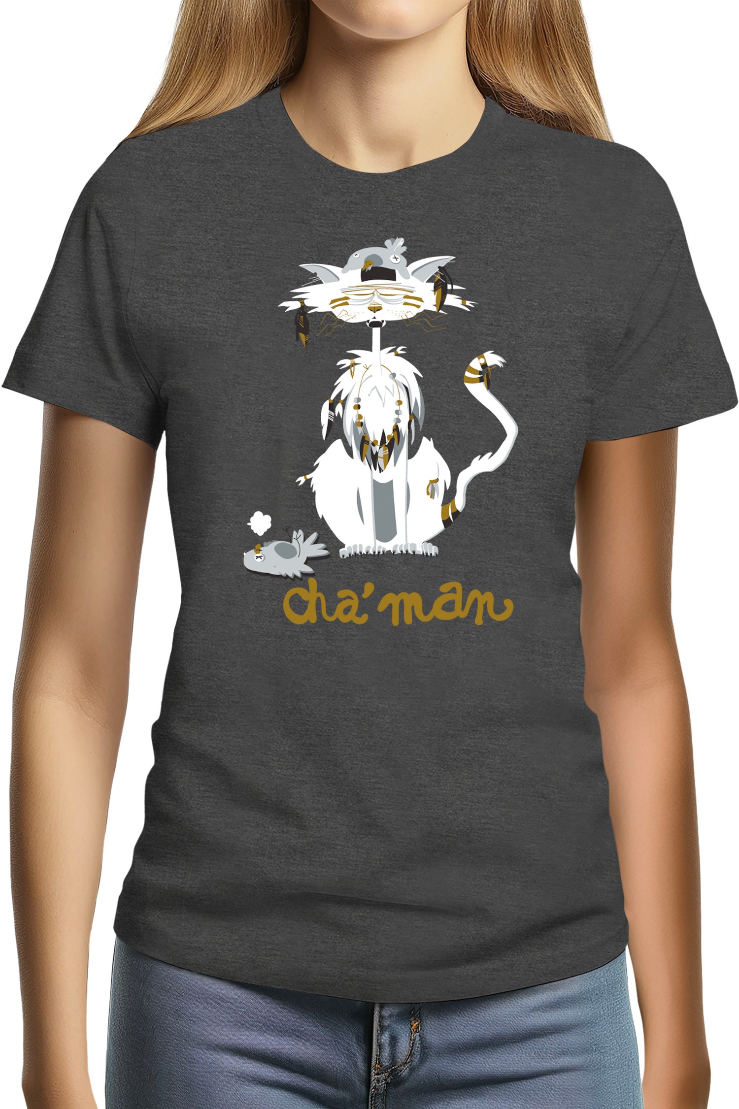 T-Shirt Femme Cha'man, le chat peace and love