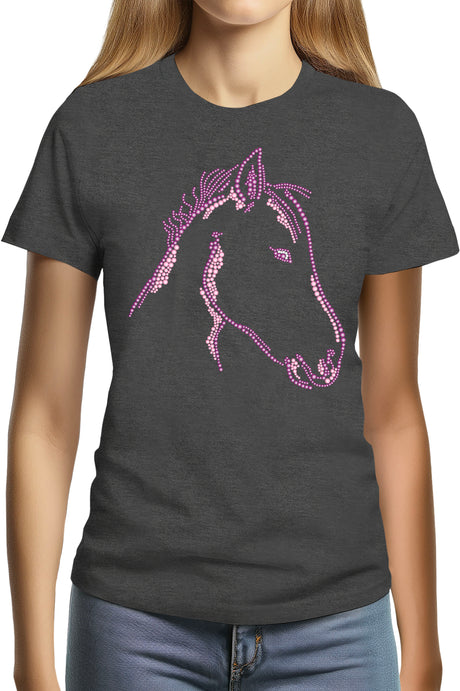 T-Shirt Femme Tête de Cheval en Strass